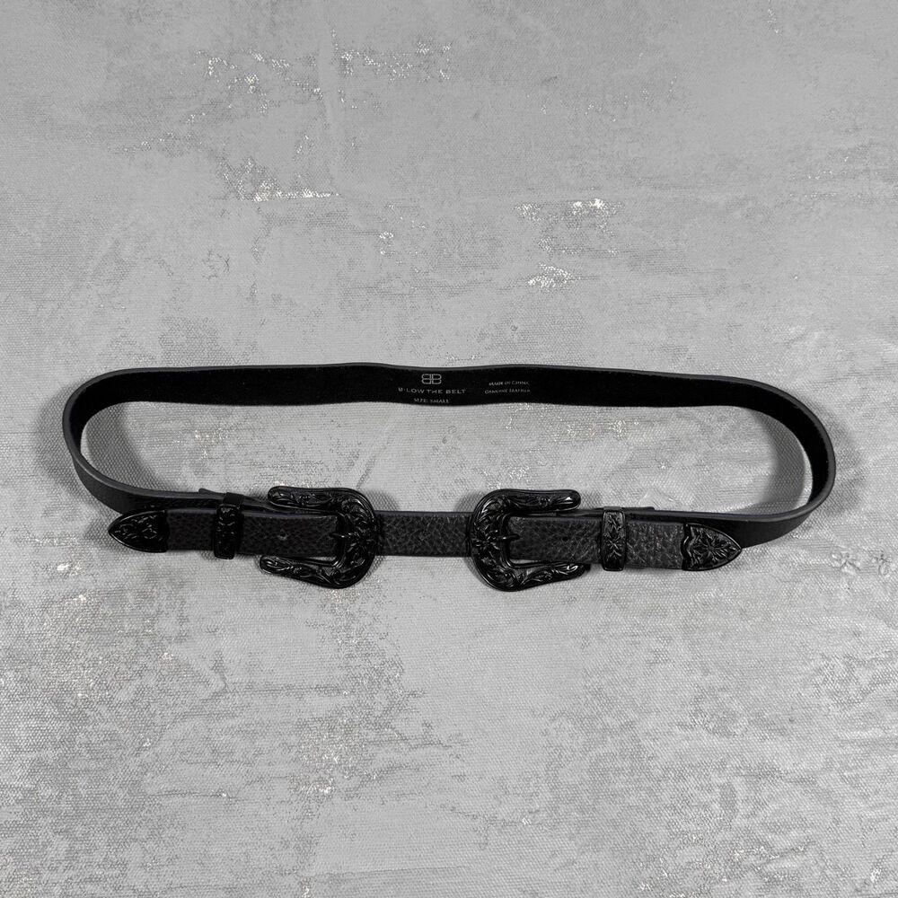 B-Low The Belt Black Leather "Baby Bri Bri" Double Buckle Western Belt Sz. Small